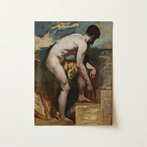 Nude Man Tying His Sandal - William Etty Art Print / Canvas, 12x16’’ / 31x41cm / Unframed / no Border, Posters Prints & Visual Artwork,