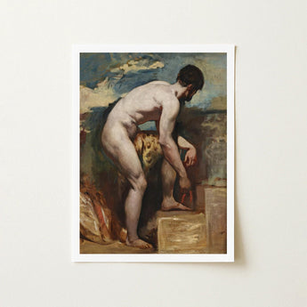 Nude Man Tying His Sandal - William Etty Art Print / Canvas White-framed El Greco’s ?The Lamentation” Male Etty’s, Gay, Prints