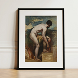 Nude Man Tying His Sandal - William Etty Art Print / Canvas Black-framed Classical Painting Male Figure Etty’s, Gay, Prints