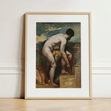 Nude Man Tying His Sandal - William Etty Art Print / Canvas Framed Reproduction El Greco’s ?The Burial Count Orgaz” William Etty’s Nude Man, E