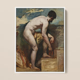 Nude Man Tying His Sandal - William Etty Art Print / Canvas Framed Reproduction El Greco’s ?The Lamentation” Muscular Nude William Etty’s M