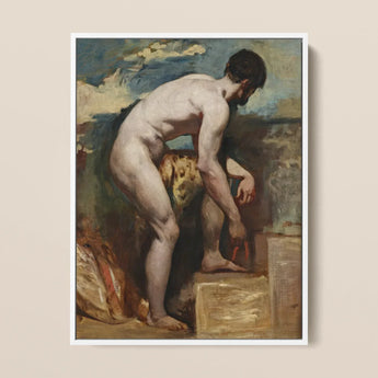 Nude Man Tying His Sandal - William Etty Art Print / Canvas Framed Reproduction El Greco’s ?The Lamentation” Muscular Nude William Etty’s M