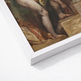 Nude Man Tying His Sandal - William Etty Art Print / Canvas White Framed Classical Painting Earthy Tones Etty’s, Gay, Prints