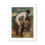 Nude Man Tying His Sandal - William Etty Art Print, Classical Oil Painting Nude Figure Stone Blocks