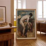 Nude Man Tying His Sandal - William Etty Art Print, Framed Classical Painting Nude Figure Downward Cloudy Sky