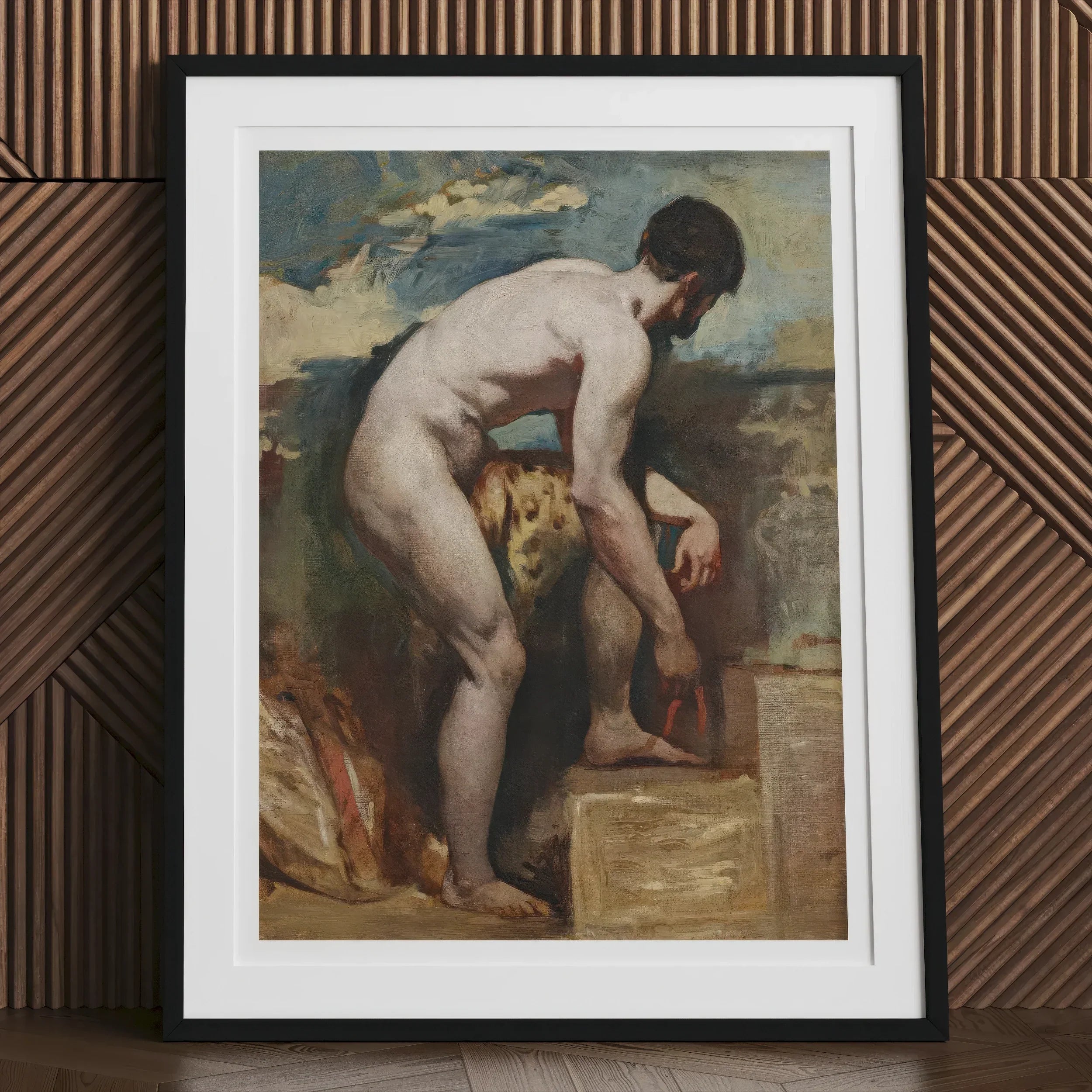 Nude Man Tying His Sandal - William Etty Art Print Posters Prints & Visual Artwork