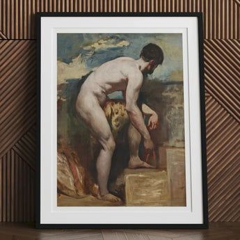 Nude Man Tying His Sandal - William Etty Art Print, Framed Painting Nude Male Figure Classical Pose