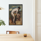 Nude Man Tying His Sandal William Etty Framed Canvas, Framed Classical Nude Painting Mounted White Wall