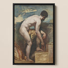 Nude Man Tying His Sandal - William Etty Framed Canvas, Framed Painting Nude Male Figure Pose