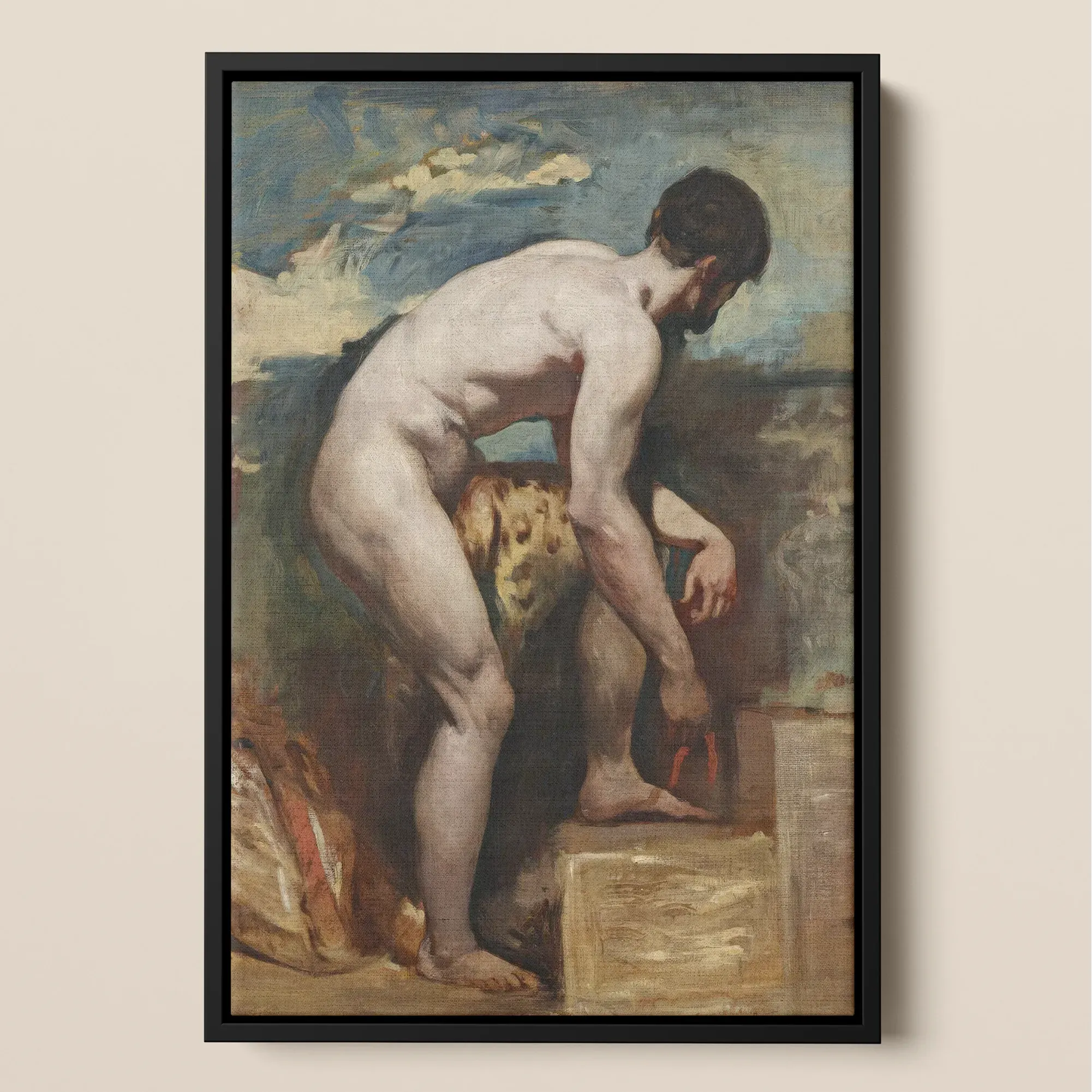 Nude Man Tying His Sandal - William Etty Framed Canvas - Posters Prints & Visual Artwork - Aesthetic Art