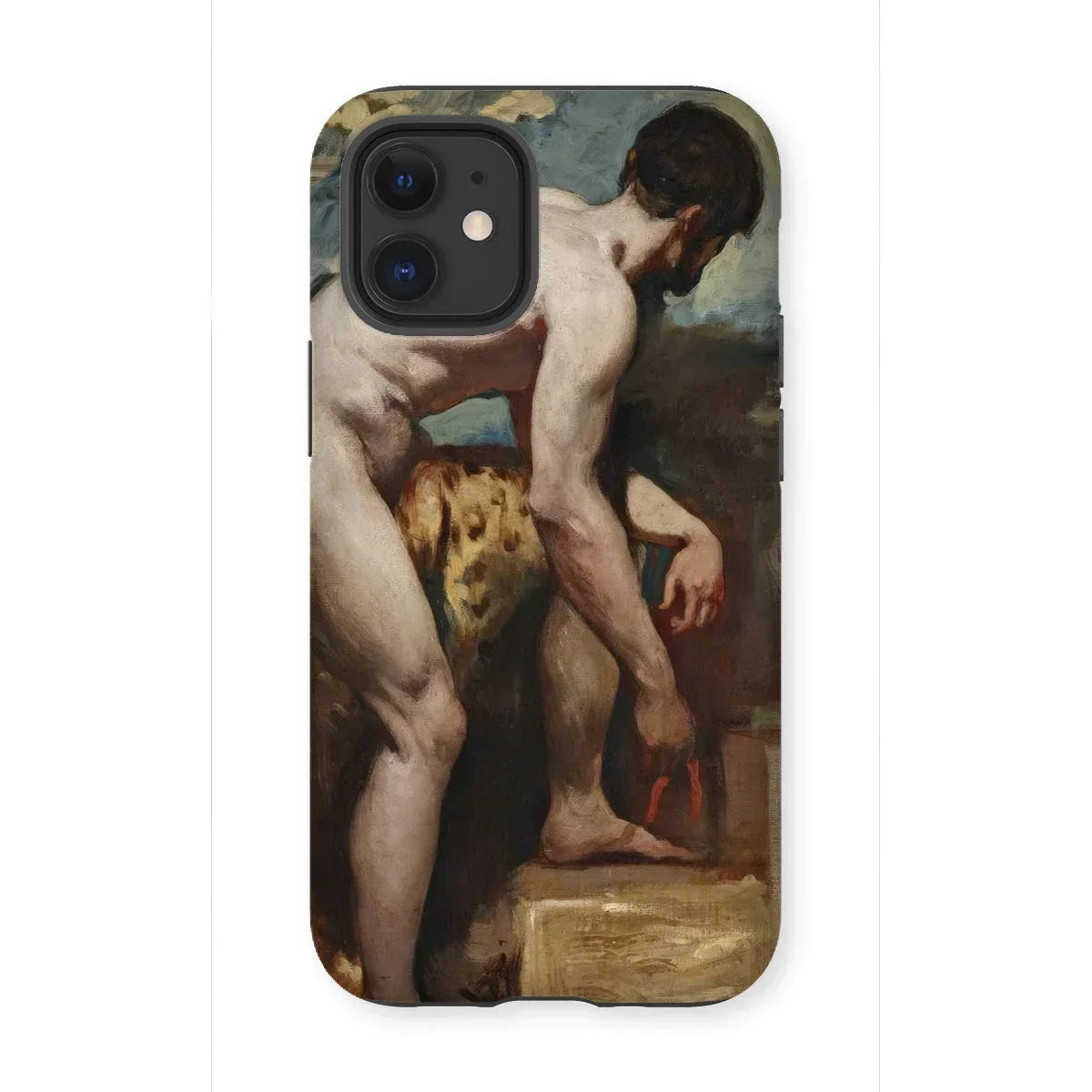 Nude Man Tying His Sandal - William Etty Iphone Case, 12 Mini / Matte, Phone Case Classical Painting Nude Male Figure