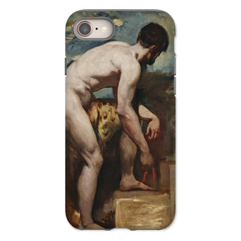 Nude Man Tying His Sandal - William Etty Iphone Case, 8 / Matte, Phone Case Classical Painting Nude Male Figure Bent