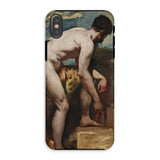 Nude Man Tying His Sandal - William Etty Iphone Case, Xs / Matte, Phone Case Classical Painting Nude Male Figure Lion