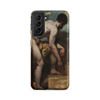 Nude Man Tying His Sandal - William Etty Samsung Case, Galaxy S21 Fe / Matte, Smartphone Case Classical Painting Two Figures Dog