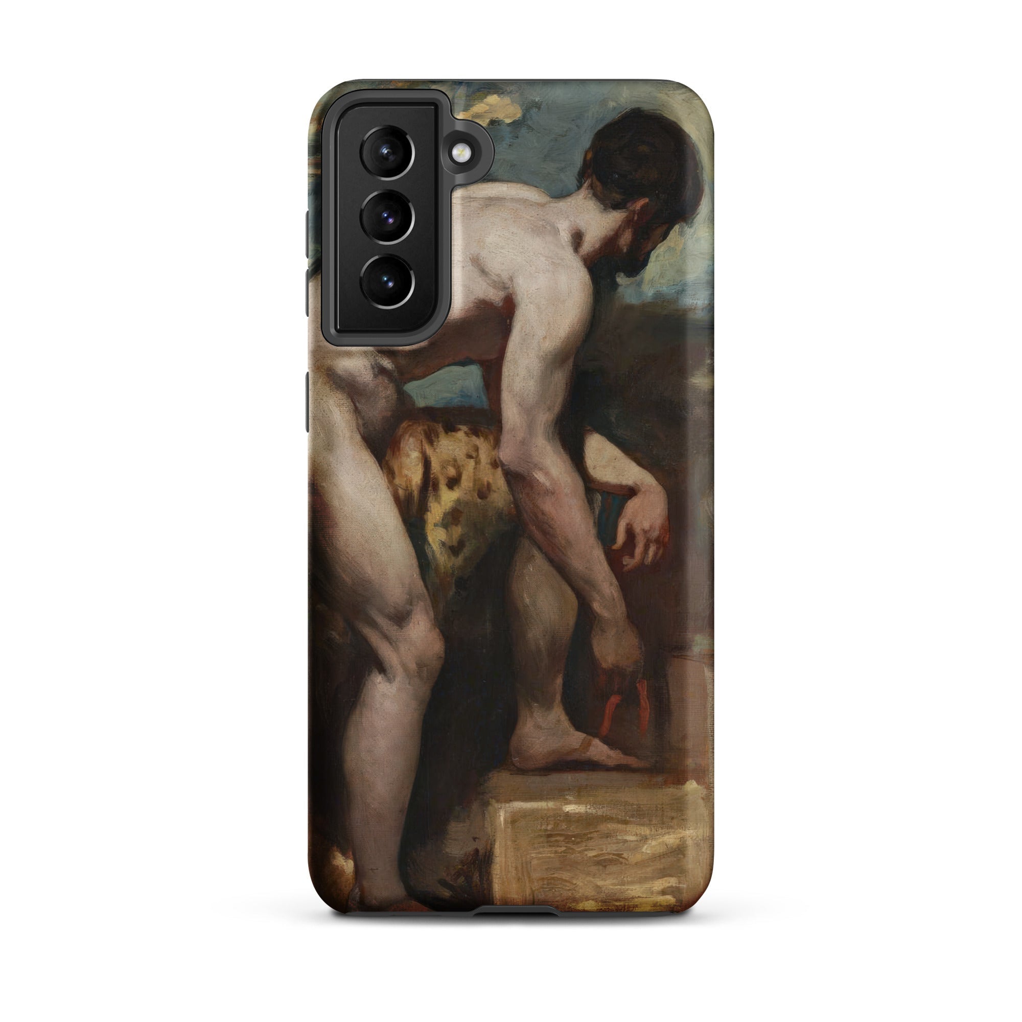 Nude Man Tying His Sandal William Etty Samsung Case, Galaxy S21 Plus / Matte, Smartphone Case Classical Painting Male Figure