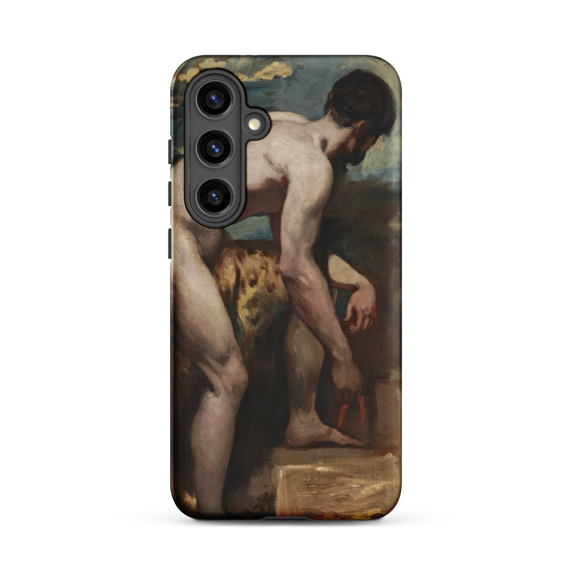 Nude Man Tying His Sandal William Etty Samsung Case, Galaxy S24 Plus / Matte, Black Smartphone Case Classical Painting Male Figure