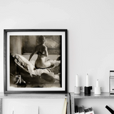 Nude Photograph of Marie Jordan - George Hendrik Breitner Art Print / Canvas Black-framed Black-and-white Photographic Print Nude Woman Bed