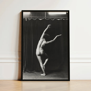 Black-framed Black-and-white Photographic Print Nude Dancer Motion White Arm Arcs Overhead, Catching Studio Light, Arnold Genthe Art,