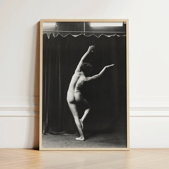Black-and-white Framed Photograph Nude Dancer Motion Captured Light Arm Arcs Overhead, Catching Studio, Arnold Genthe Art, Print, Genthe’s,