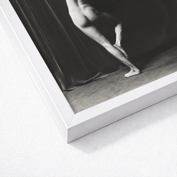 White Framed Black Photograph Dancer Arm Arcs Overhead, Catching Studio Light, Arnold Genthe Art, Print, Genthe’s, Male Nude