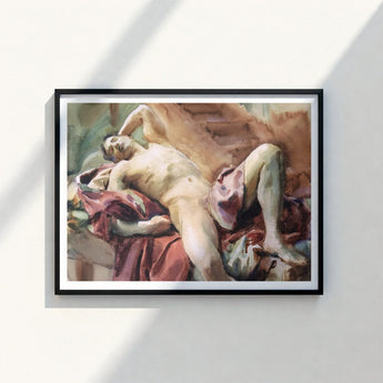 Framed Watercolor Painting Nude Male Figure Draped Fabric John Singer Sargent, Nicola D’inverno, Intimate Gay Tableau