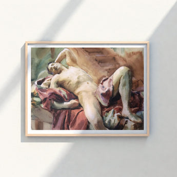 Framed Watercolor Painting Nude Male Figure Draped Fabric John Singer Sargent, Nicola D’inverno, Intimate Gay Tableau