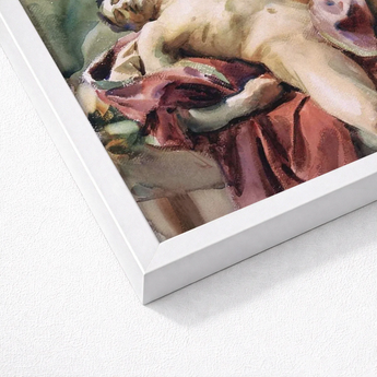 Watercolor Painting Nude Figure Draped Rich Maroon Fabric John Singer Sargent, Nicola D’inverno, Intimate Gay Tableau