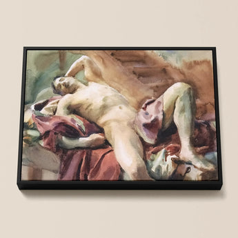 Nude Portrait of Nicola D’inverno - John Singer Sargent Framed Canvas, Framed Watercolor Painting Nude Figure Draped Fabric