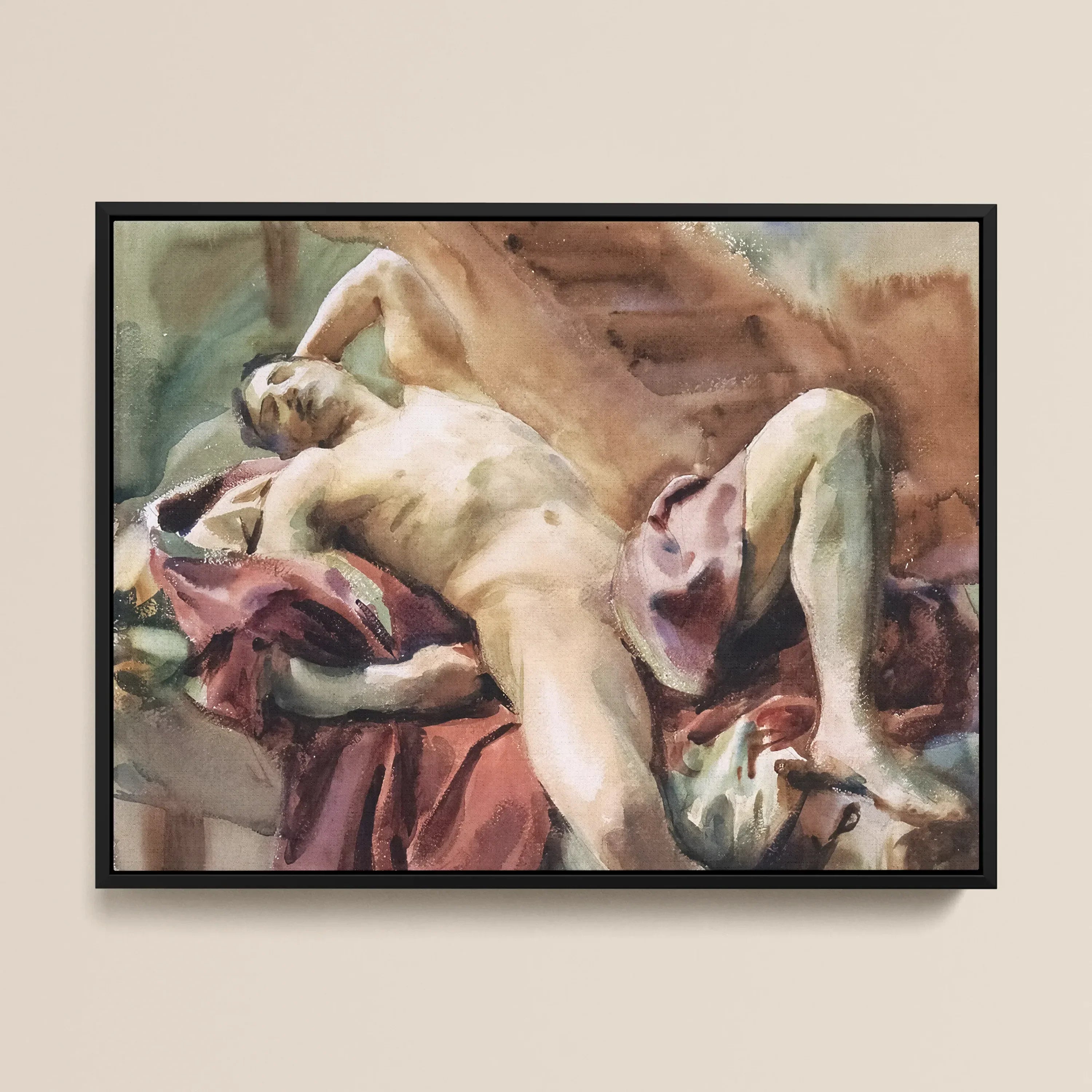 Nude Portrait of Nicola D’inverno - John Singer Sargent Framed Canvas, Painting Nude Male Figure Draped Fabric