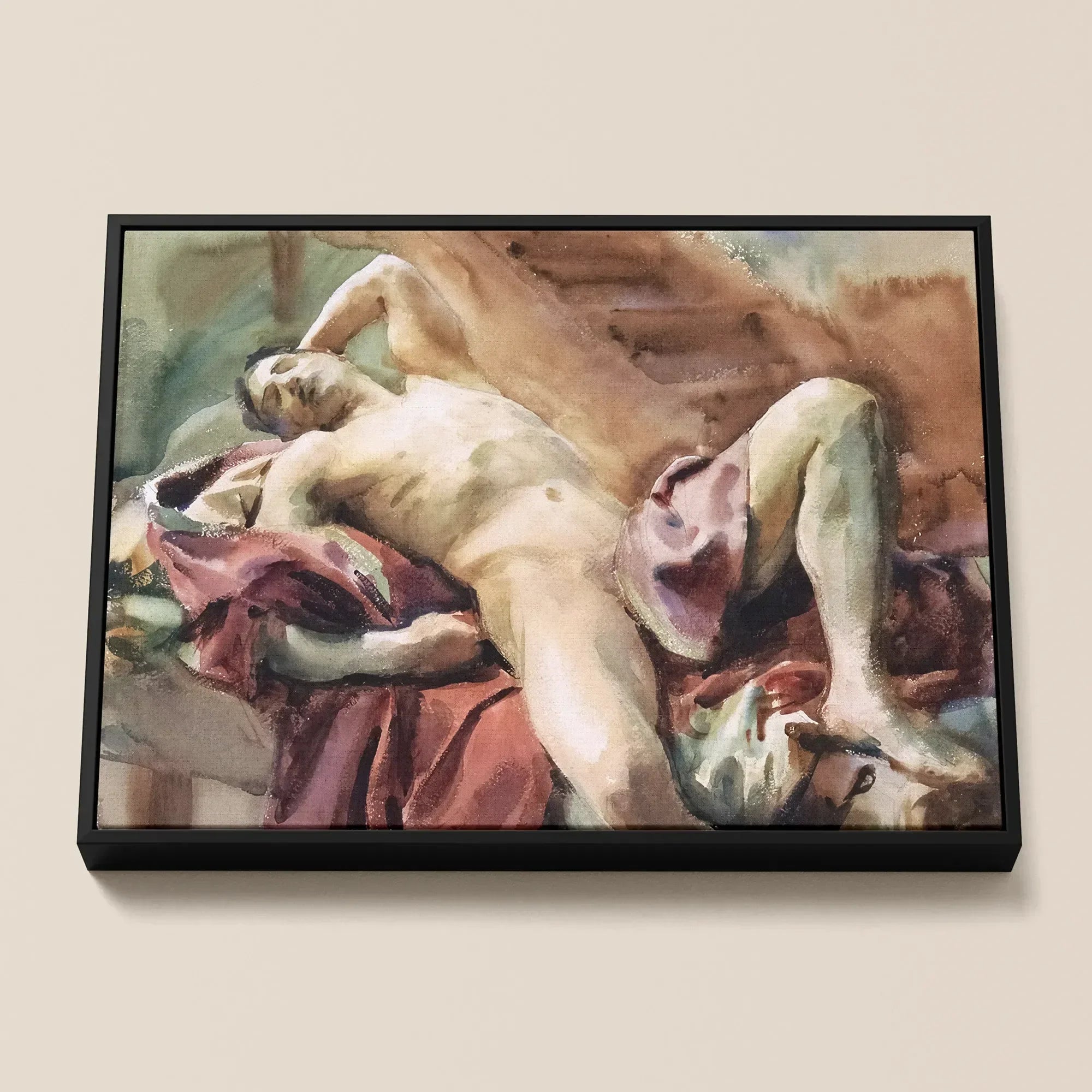 Nude Portrait of Nicola D’inverno - John Singer Sargent Framed Canvas, Framed Watercolor Painting Nude Figure Draped
