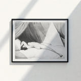 Black-framed Black-and-white Artwork Nude Figure Pillows Beneath Draped Spine’s Long Furrow, Caught, William Holland’s Patient, Dotwork,