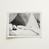 Nude Reclining on Curtained Bed - Adam Buck Art Print / Canvas Black-and-white Lithograph Print Nude Figure Pillows Beneath Draped Spine’s