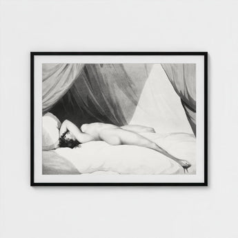 Nude Reclining on Curtained Bed - Adam Buck Art Print / Canvas Spine’s Long Furrow, Caught, William Holland’s Patient, Dotwork, Shadow