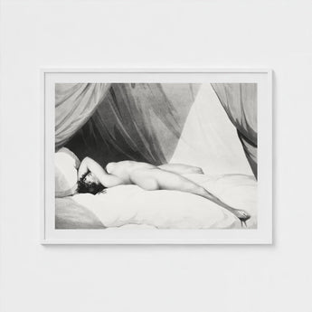 Nude Reclining on Curtained Bed - Adam Buck Art Print / Canvas Spine’s Long Furrow, Caught, William Holland’s Patient, Dotwork, Shadow