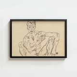 Black-framed Artwork Sketch Nude Figure Expressive Gestural Lines Egon Schiele’s, Self-portrait Hisses, Fine Art Print