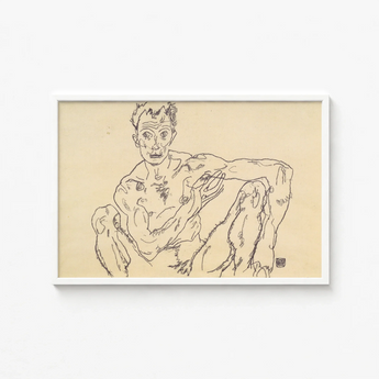 Framed Line Nude Male Figure Expressive Sketchy Style Egon Schiele’s, Self-portrait Hisses, Fine Art Print