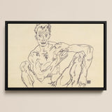 Nude Self Portrait - Egon Schiele Fine Art Print / Canvas, 17x12’’ / A3 / Black Frame, Posters Prints & Visual Artwork, Toby Leon
