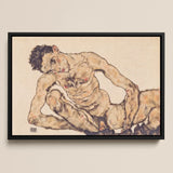 Autoportrait nu - Tirage d’art d’Egon Schiele / Toile, 17x12’’ / A3 / Cadre noir, Posters Prints & Visual Artwork, Toby Leon