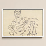 Nude Self Portrait - Egon Schiele Fine Art Print / Canvas Framed Line Male Figure Expressive Sketchy Style Schiele’s, Self-portrait Hisses,