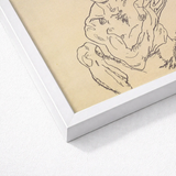 White Framed Sketch Stylized Expressive Face Aged Beige Egon Schiele’s Nude, Self-portrait Hisses, Fine Art Print