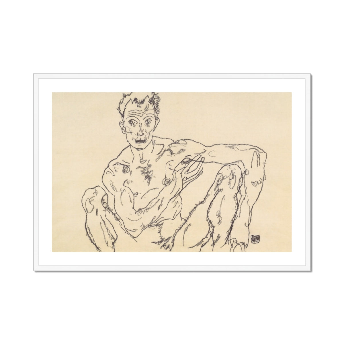 Nude Self Portrait - Egon Schiele Fine Art Print, Framed Nude