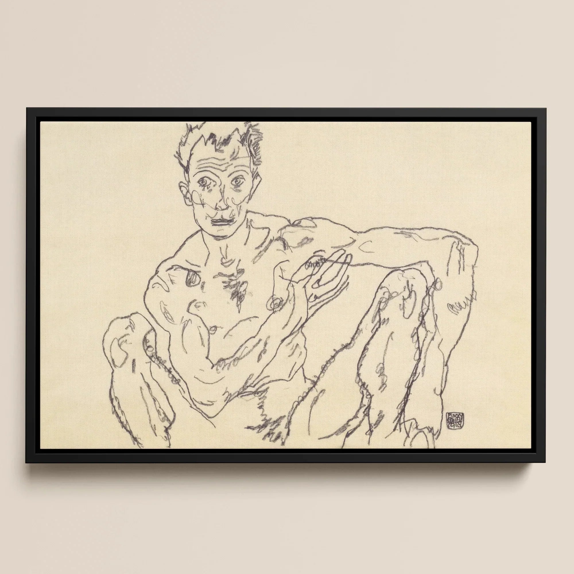 Nude Self Portrait - Egon Schiele Framed Canvas, Framed Nude Male Sketch