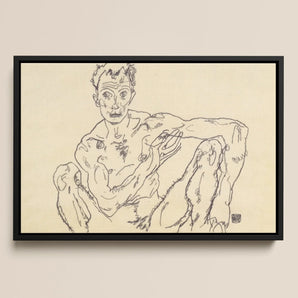 Nude Self Portrait Egon Schiele Framed Canvas, Framed Nude Male Sketch