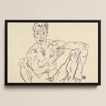 Nude Self Portrait Egon Schiele Framed Canvas, Framed Nude Male Sketch