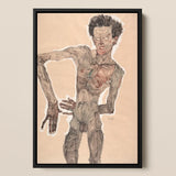 Nude Self-portrait Grimacing - Egon Schiele Art Print / Canvas, 12x17’’ / A3 / Black Frame, Posters Prints & Visual Artwork, Toby Leon