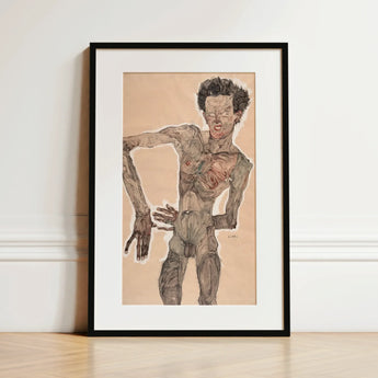Nude Self-portrait Grimacing - Egon Schiele Art Print / Canvas, 12x18’’ / 31x46cm / Black Frame / Matboard, Posters Prints & Visual