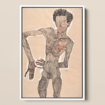 Nude Self-portrait Grimacing - Egon Schiele Art Print / Canvas, 12x18’’ / 31x46cm / White Frame, Posters Prints & Visual Artwork, Toby Leon