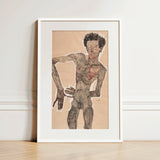 Nude Self-portrait Grimacing - Egon Schiele Art Print / Canvas, 12x18’’ / 31x46cm / White Frame / Matboard, Posters Prints & Visual