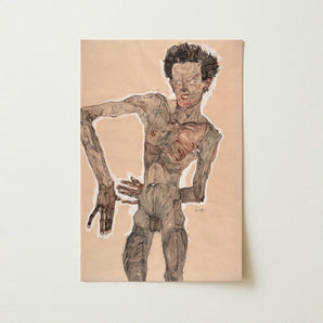 Nude Self-portrait Grimacing - Egon Schiele Art Print / Canvas, 12x18’’ / 31x46cm / Unframed / no Border, Posters Prints & Visual Artwork,