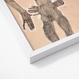 Nude Self-portrait Grimacing - Egon Schiele Art Print / Canvas Framed Artwork Sketch Intertwined Muscular Limbs, Austrian Winter Prints